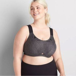 LIVI Active High Impact Wicking Max Support Sport Bra sz 46H Grey Lane Bryant